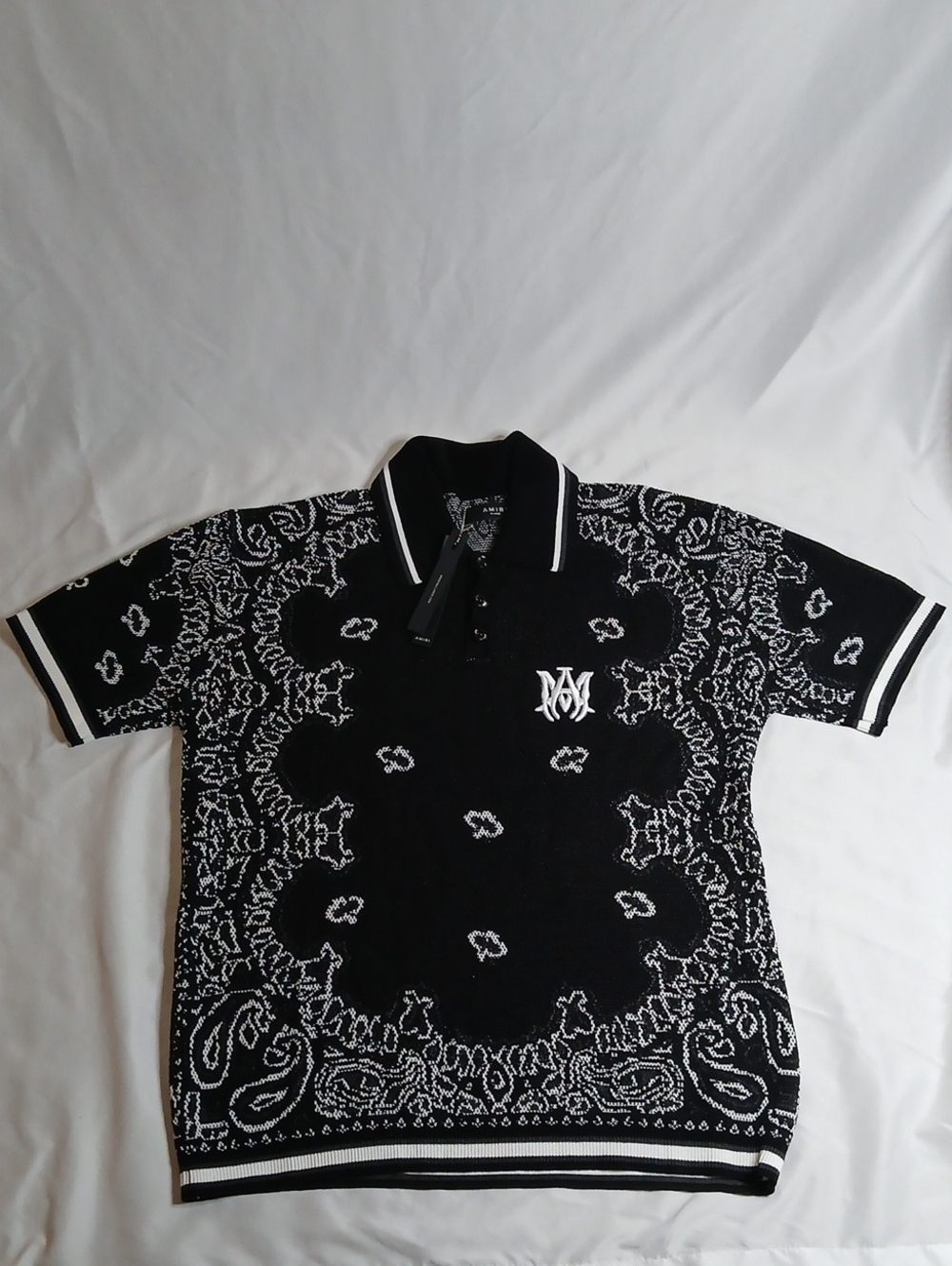 AMIRI Black & White Bandana-Print Polo
